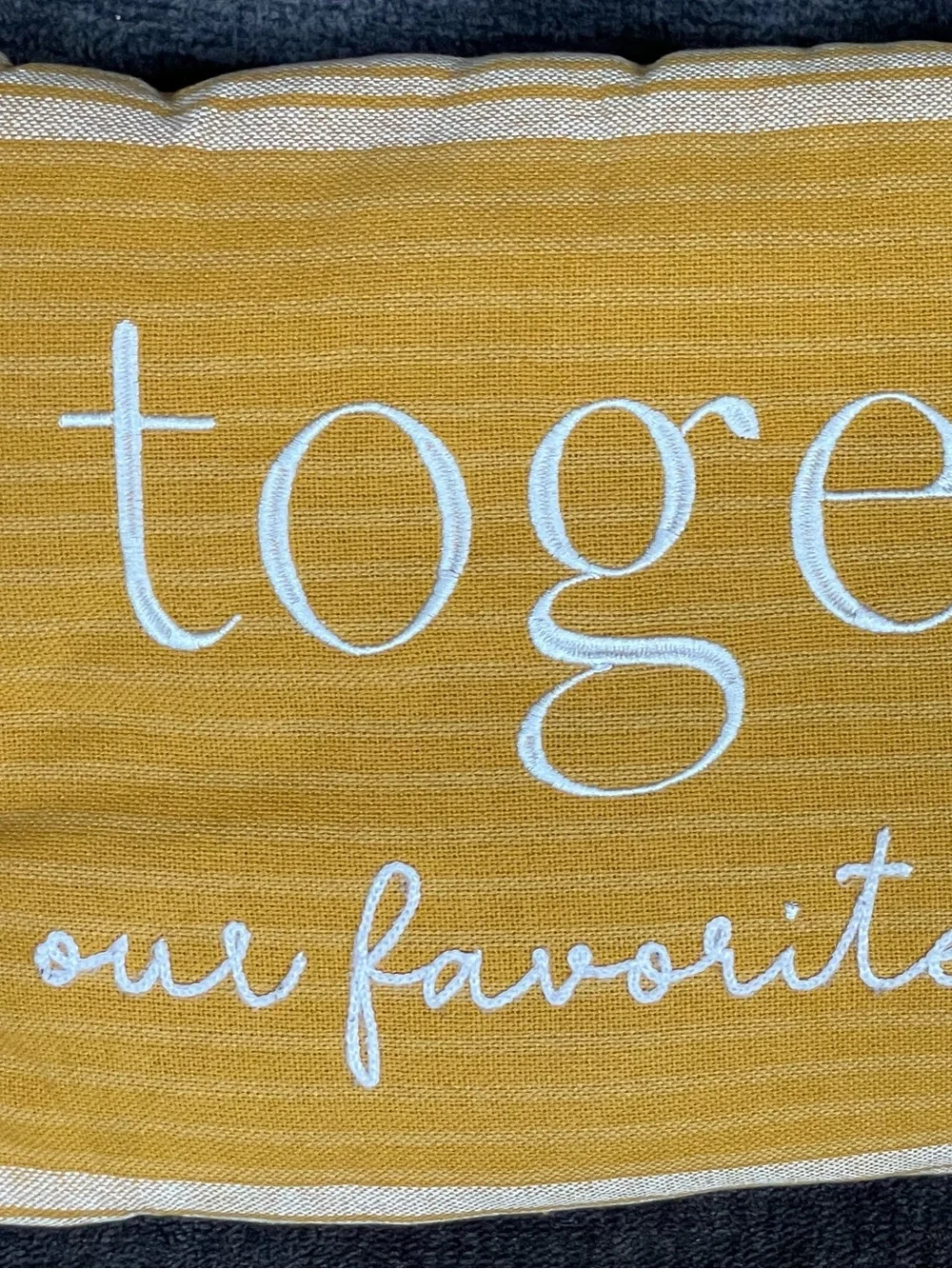Yellow & White 'together' Embroidered Decorative Throw Pillow